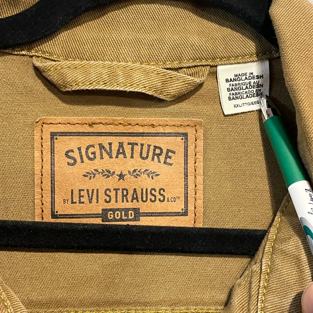 Signature by Levi Strauss Denim Jacket Men XXL Tan Brown Trucker Stretch - Picture 4 of 7